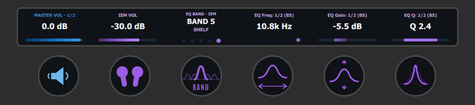 IEM EQ controls on the Stream Deck + LCD touchscreen